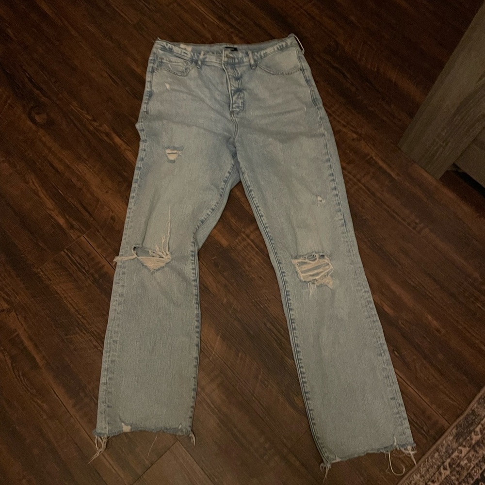 Express Women's Light Blue High Rise Distressed Jeans